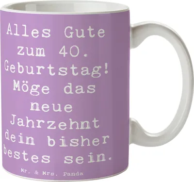 Produktbild von Mr. & Mrs. Panda Tasse Spruch 40. Geburtstag Alles Gute - Lavendeltraum - Geschenk, besondere Meilenstein, Teetasse, Kaffeetasse, Keramikbecher, Kaffeebecher, Trinkbecher