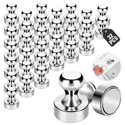 Productafbeelding van 32 sterke neodymiummagneten, extra sterke mini-magneten (12 x 16 mm), kleine koelkastmagneten voor prikborden, whiteboards en magnetische borden. Niet geschikt voor glas.