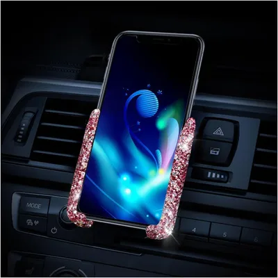 Zdjęcie produktu dla Uchwyt na telefon do samochodu, ruchomy 360 stopni, z rhinestones, różowy, do samochodu