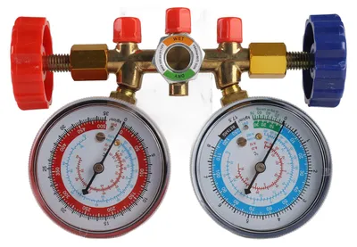 Obrázek produktu pro Sada manometrů pro diagnostiku klimatizace s 3 vývody a hadicí se závitem 1/4" pro chladiva R134A, R12, R22 a R502