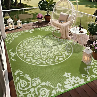 Imagen del producto de Alfombra exterior de 180 x 270 cm - Impermeable - Reversible - Resistente a los rayos UV - Fabricada en plástico - Duradera y transpirable - Alfombra para jardín