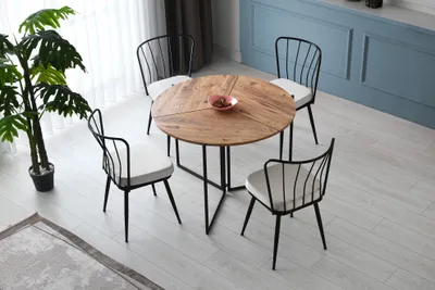 Image de Skye Decor Table à manger ronde en chêne,mélamine - Durable, stylée & élégante - Table de salle à manger pliable - Idéal comme salon pour les familles, les célibataires, les couples - Couleur chêne