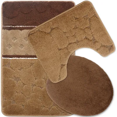 Produktbild von Badteppich Set 3-TLG. Braun-Beige - rutschfest & Weich, Badematte für Badezimmer Teppich 50x80 cm & 50x40 cm - Ideal für Fußbodenheizung
