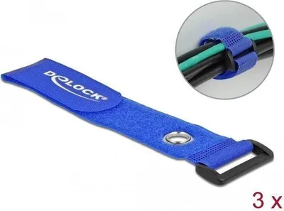 Productafbeelding van Delock klittenbandkabelbinder met lus en bevestigingsoog, blauw, 3 stuks, afmetingen: 280 x 38 mm