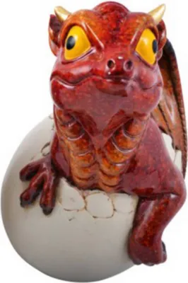 Produktbild von Lustiger rot-brauner Drache schlüpft aus Ei – Porzellanfinish
