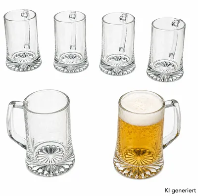 Produktbild von 6x Bierkrug Akki 0,2L mit Sternboden & Henkel Bierseidel 200ml Glas