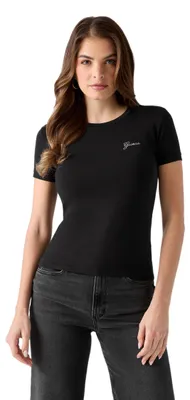 Produktbild von Guess Mini Logo Tee - T-Shirt Damen Rundhals Slim Fit mit Strass