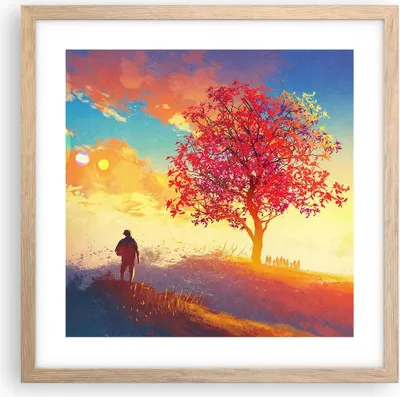 Produktbild von Gerahmtes Poster - Rahmen in heller Eiche - Baum Wiese Feld - 40x40 cm - Wand Bild - Wanddeko - Wandbilder - Kunstposter - Wandposter - Bilderrahmen - Bilder - Kunstdruck - Wandbild - P2NAC40x40-3715