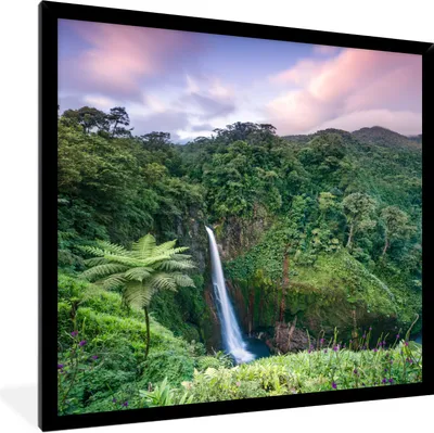 Produktbild von MuchoWow® Gerahmtes Poster Wasserfall - Sonnenuntergang - Dschungel 40x40 cm - Poster mit Schwarzem Bilderrahmen Wandposter Rahmen Foto Bilder - Mit Rahmen - Wanddekoration Schlafzimmer