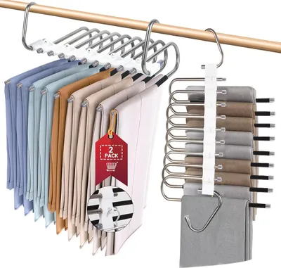 Produktbild von Platzsparende Hosenbügel - 9 Ebenen - Set von 2 - Weiß - Edelstahl und ABS