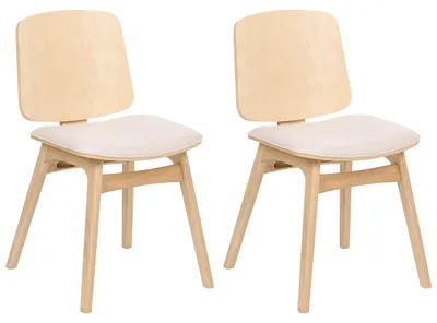 Produktbild von BELIANI Esszimmerstuhl 2er Set Hellbraun u. Hellbeige Gummibaumholz mit Polstersitz ohne Armlehnen Retro Design Holzstuhl Stuhl für Esszimmer Küche