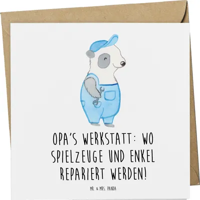 Produktbild von Mr. & Mrs. Panda Grußkarte Großeltern Werkstatt - Weiß - Geschenk, anlasskarte, Liebe, Familienmitglieder, Klappkarte, Reparatur, Enkelkinder, doppelkarte, faltkarte
