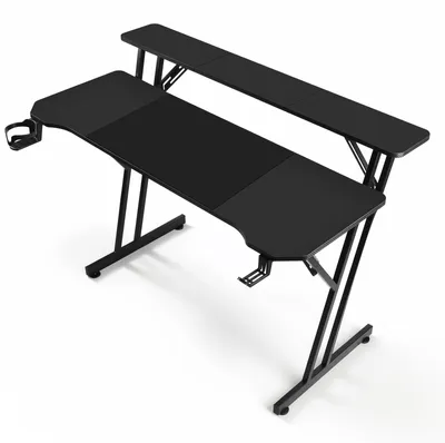Productafbeelding van Ikodm Gamingtafel, 120x60 cm, Z-vormig ontwerp met opbergruimte, carbonlook en kabelmanagement
