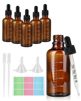 6er-Set Pipettenflaschen 50 ml, amber Glas, mit Trichtern & Pipetten