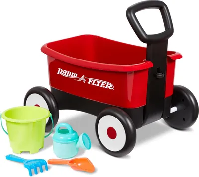 Productafbeelding van Klassieke Houten Wagon Met Speelgoed Tuingereedschap - Rood