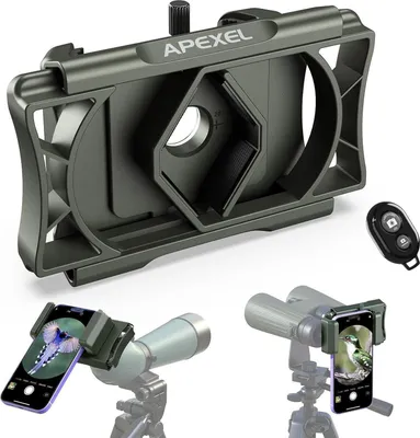 Image de APEXEL Adaptateur universel pour téléphone portable avec déclencheur à distance, rotation 360°, pour jumelles, monoculaires, microscopes - Vert