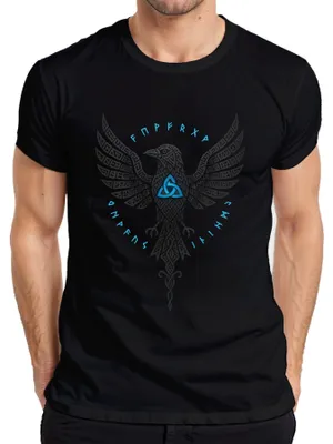 Produktbild von Wikinger Rabe Nordisch Runen Triquetra keltische Knotenmuster Herren T-Shirt, Schwarz, S