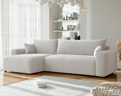 Image de Canapé d'angle rembourré PIANO XL avec fonction sommeil et coffre de lit Ottomane universelle Salon Canapé-lit Beige Poso 100