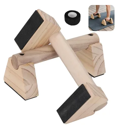 Imagen del producto de Agarres de madera para flexiones, barras paralelas bajas, cinta antideslizante, para entrenamiento en casa
