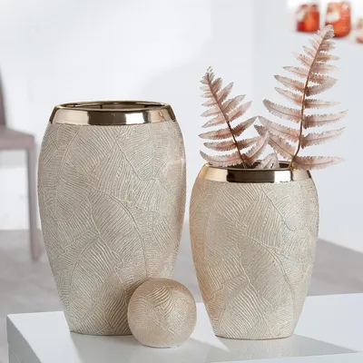 Produktbild von Gilde Vase, "Cascade", Keramik, champagnerfarben, VE 2, L. 8.5 cm, B. 20 cm, H. 27 cm 34337 4063387343371