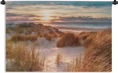 Produktbild von MuchoWow® Wandteppich Wandbehang Düne - Pflanzen - Sonnenuntergang - Strand - Meer 120x80 cm Tapisserie Dekoration Wandtuch - Wanddekorationen - Wandtücher