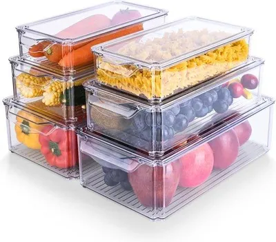Produktbild von Kühlschrank Organizer Set, durchsichtige stapelbare Boxen, 6-teilig, Küchenlagerung