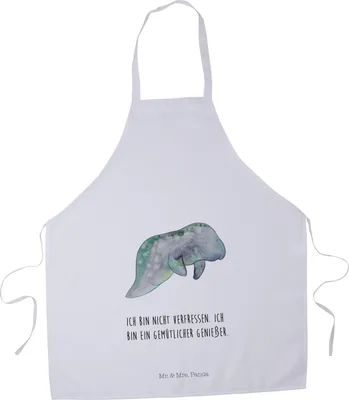 Produktbild von Mr. & Mrs. Panda Gastro Schürze Seekuh Chillen - Weiß - Geschenk, Süßigkeiten, Latzschürze, Zucker, Grillmeister, Gastro-Schürze, Diät, Arbeitsschürze, Meer, Essen