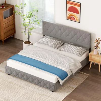 Produktbild von MODFU Boxspringbett Polsterbett 180 x 200 cm hydraulische Stauraumbett Bettgestell mit Stauraum，Samt Grau(Ohne Matratze)