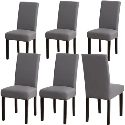 Image de 6 housses stretch grises pour chaises de salle à manger