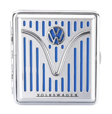 Produktbild von VW ZIGARETTENETUI für 20 Zigaretten aus Metall Volkswagen Zigarettenbox Zigarettendose Box Dose Hardcase Etui Case 49 (Silber-Blau)