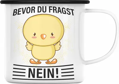 Produktbild von Trendation - Bevor Du Fragst Nein Emaille Tasse Geschenk Lustiger Spruch (Schwarz)