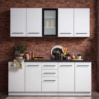 Produktbild von Homestyle4u Küche Küchenblock 200 cm Weiß Küchenzeile ohne Geräte Einbauküche Singleküche