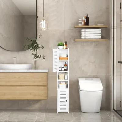Obrázek produktu pro Koupelnová skříňka – vysoká skříňka – se 2 otevřenými přihrádkami a 2 dvířky – moderní – 26 x 22 cm – bílá – k sestavení