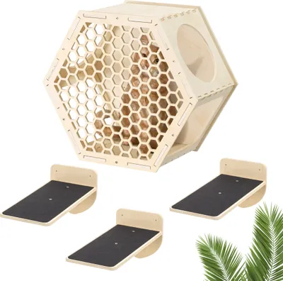 Produktbild von Navaris Katzen Kletterwand 4er Set - Katzenkletterregale wandmontiert - Wand Katzenmöbel Katzenwandregale platzsparend - Katzentreppe zum Klettern