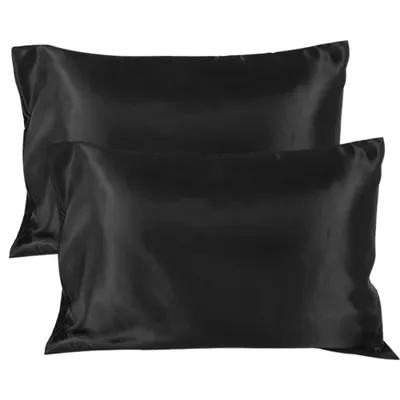 Obrázek produktu pro Ložní prádlo měkký hedvábný satén Povlak na polštář černý se zipem US Standard 51*66*2 cm