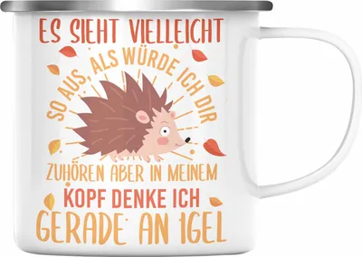 Produktbild von Trendation -  Lustige Igel Grafik Emaille Tasse für Igel Liebhaber als Geschenk (Silber)