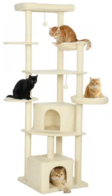 Immagine prodotto di Tiragraffi per gatti - Albero da arrampicata - Alto 200 cm - Oltre 5 livelli - Piattaforme, cuccia, palline - Legno