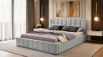 Produktbild von Nero Polsterbett 180x200 cm, Doppelbett mit Bettkasten, Velourstoff Silber