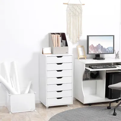 Image de Bureaubox - Rangement bureau - Meuble de rangement avec tiroirs - Mobile - Meuble de rangement - 7 tiroirs - Panneau de particules blanc