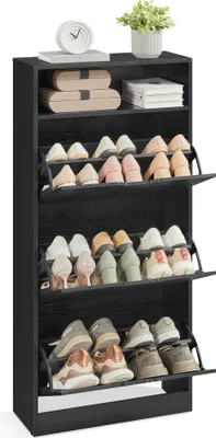 Produktbild von VASAGLE Schuhschrank 3 Klappen, Schuhregal, Schuhaufbewahrung, offenes Fach, Trennwand verstellbar, für 14-18Paar Schuhe, Flur, 24x60x139cm