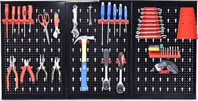Produktbild von Costway Werkzeugwand Lochwand Werkstattwand mit 17tlg. Werkzeughalter-Set Werkzeughaltersortiment 3 Lochplatten Metall 120x60cm erweiterbar