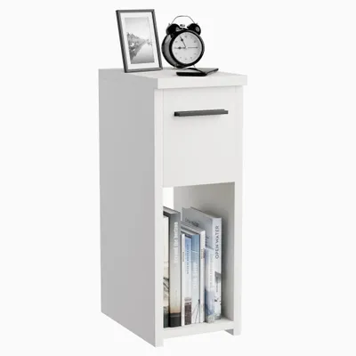 Produktbild von Nachttisch - 20x30x55 cm - Weiß - schmal - mit Schublade - mit Ablage - kompakt - platzsparend