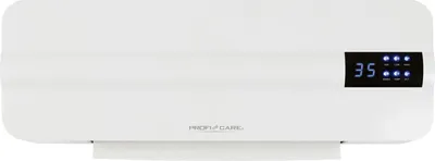 A white wall heater with a digital display.