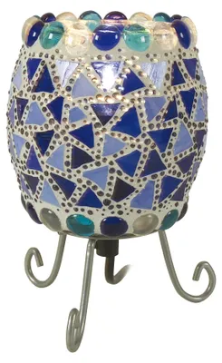 Produktbild von Tischleuchten - Mosaik-Tischleuchte, Tischlampe aus Metall und Glas in blau, E14-Fassung