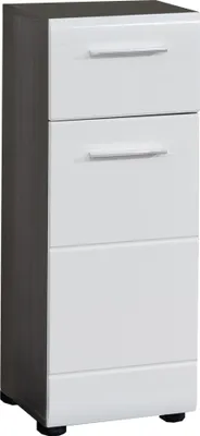 Image de LineBad Armoire de toilette, 1 porte, 1 tiroir, argent fumé, blanc brillant.