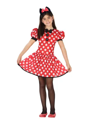 Produktbild von Mauskostüm für Mädchen gepunktetes Kleid für Fasching rot-weiss 5-6 Jahre (115/130 cm)