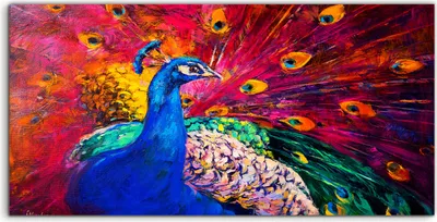 Produktbild von Coloray Spritzschutz aus Glas 120x60  Wandkunst Küchenrückwand Vogel Malerei bunte Pfauen Kunst