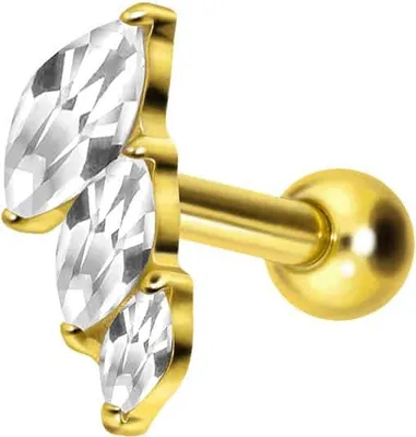 Produktbild von Ohrpiercing Titan Ohrpiercing mit Innengewinde 3 EINGEFASSTE KRISTALLTROPFEN Gold Stablänge: 6mm