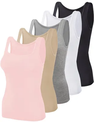 Productafbeelding van BQTQ, 5 stuks damesonderhemd, tanktop met vierkante halslijn, elastisch materiaal