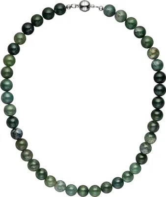 Produktbild von Kette Collier Halskette Kugelkette aus Moosachat Halsschmuck Edelsteinkette 45cm